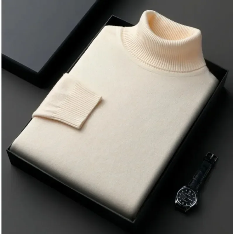Mens Sweater High Quality Knitted Turtleneck Pullover Slim Fit Long Sleeve Warm Solid Color Casual Woolen Sweater Mens Clothing 5