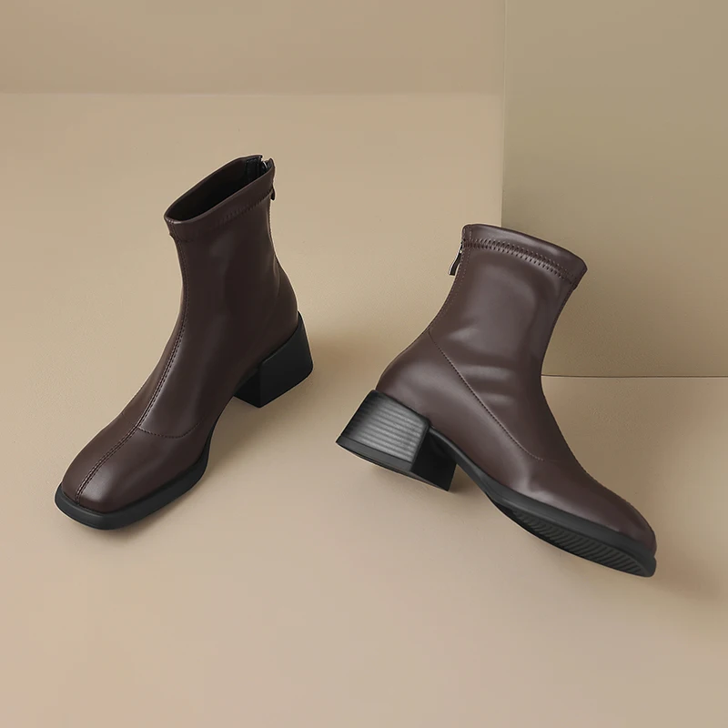 Kcenid Fashion Modern Boots 2024 Autumn Winter Square Toe Zipper Casual Office Shoes Woman Ankle Boots Thick High Heels Shoes