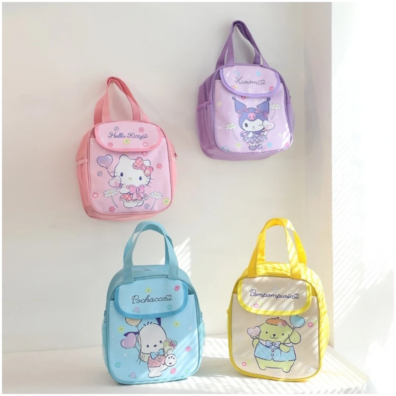 

Розовый Sanrioed Kawaii хлопок ручной Ланч-бокс сумка My Melody Kuromi Cinnamnoroll PC Собака пурин собака аниме Оксфорд девочка подарок новинка