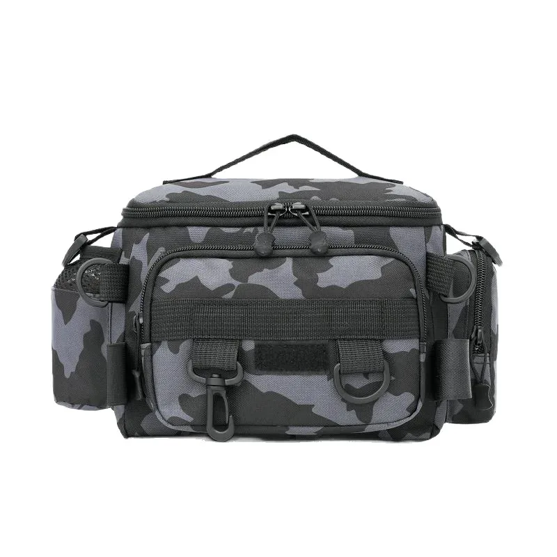 Sac ceinture épaule rangement équipement pêche noir avec porte-canne sports extérieurs pêche
