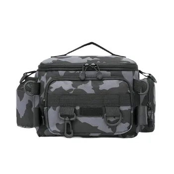Black Fishing Tackle Shoulder Bag Storage Waist Bag，Outdoor Sports Bag with Fishing Rod Holder