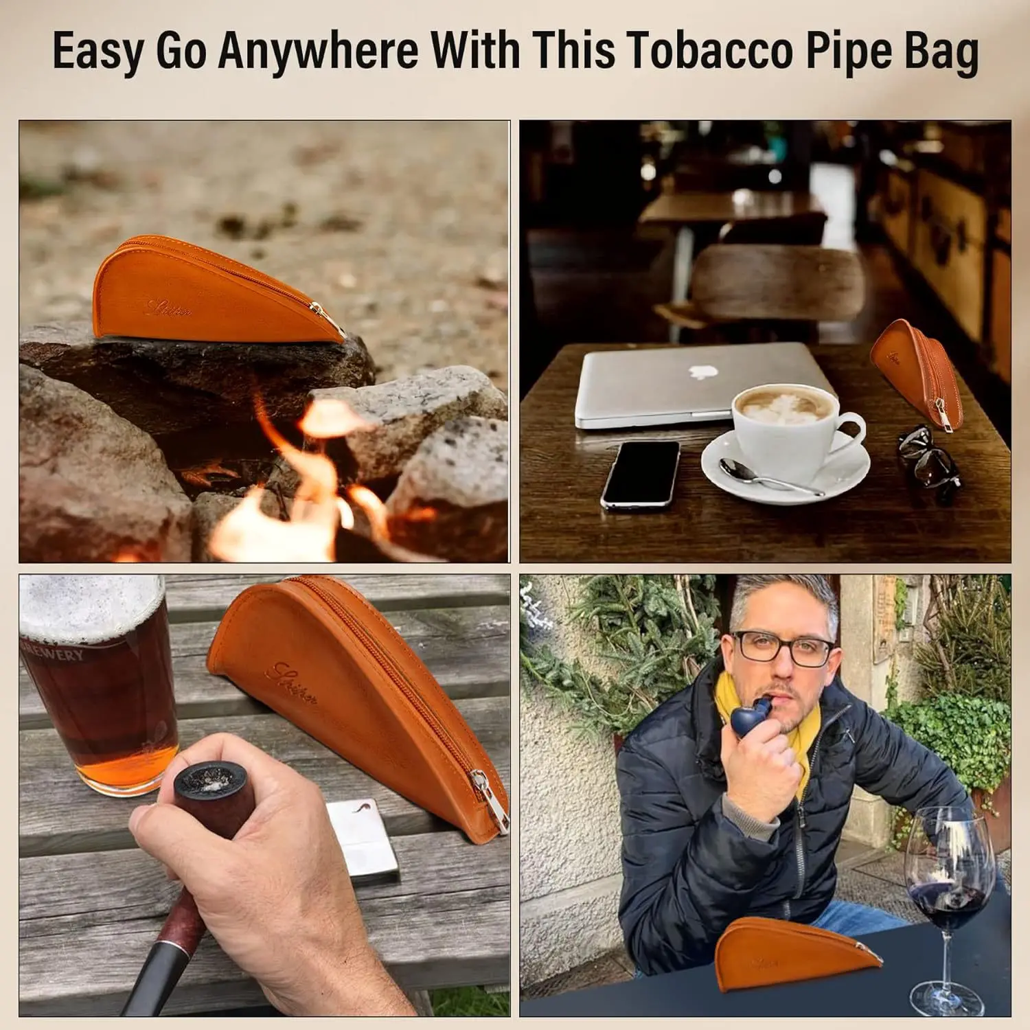 Astuccio in pelle per pipa, custodia portatile per pipa singola, borsa da viaggio per 1 pipa da tabacco - immagine 6