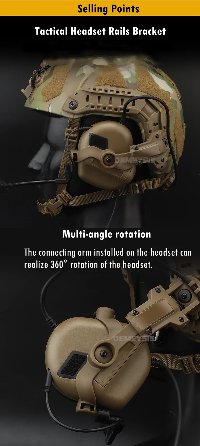 Shooting Headset Bracket Kit Multi-angle Rotation Helmet Rail Adapter Fit OPS Core ARC and Team Wendy M-LOK Rail Headphone Mount