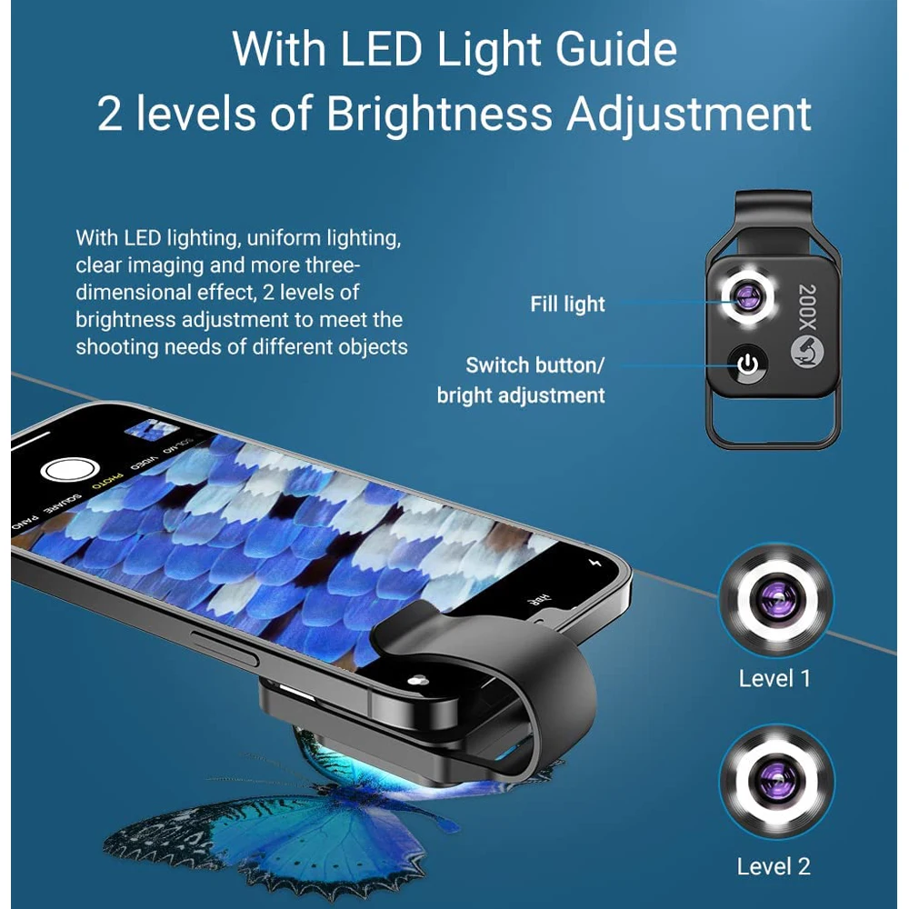 200X Phone Microscope with CPL Lens/LED Light/Universal Clip for iPhone/Andriod Phone To Enjoy Microworld for Kids and Adults 13