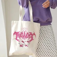 MINISO Hello Kitty Printing Shoulder Bags for Women Cute Cartoon Large Capacity Handbags Female Eco Canvas Reuseable Tote Bag 2