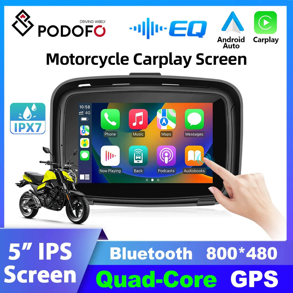 

Podofo, 5-дюймовый портативный мотоциклетный GPS-навигатор беспроводной Apple Carplay Android автомобильный водонепроницаемый дисплей Moto IPS экран IPX7