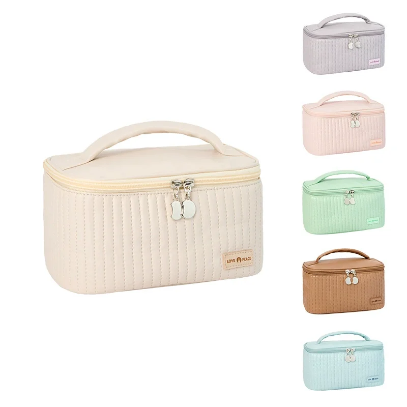 Borse per il Trucco da Viaggio per Donne, Astucci Carini per Cosmetici, Organizer Portatile in Tinta Unita, Borsa per Cosmetici in Pelle PU - immagine 3