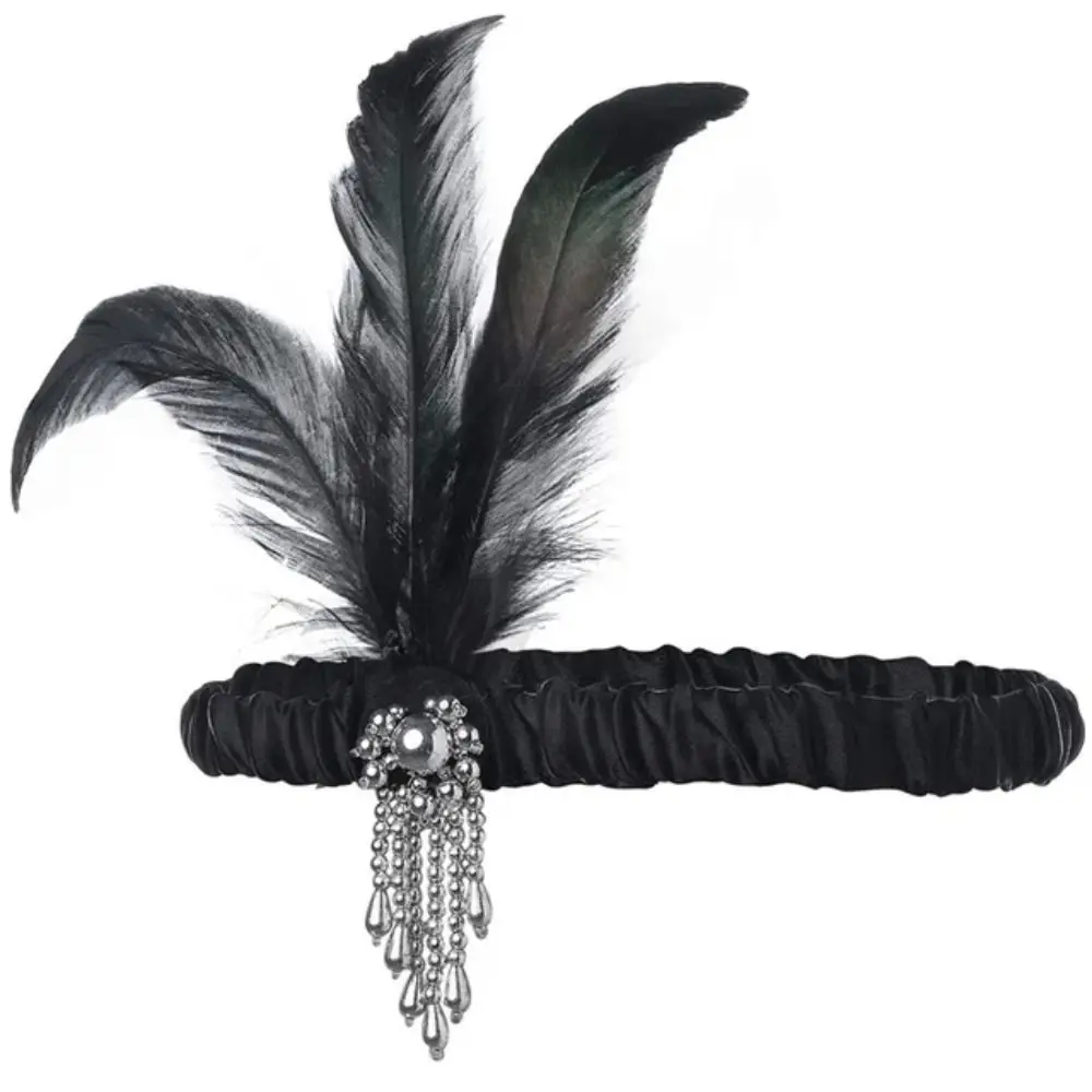 Accesorios para el cabello para Cosplay, diadema de plumas para fiesta de Gatsby, disfraz Vintage, banda para el pelo, F