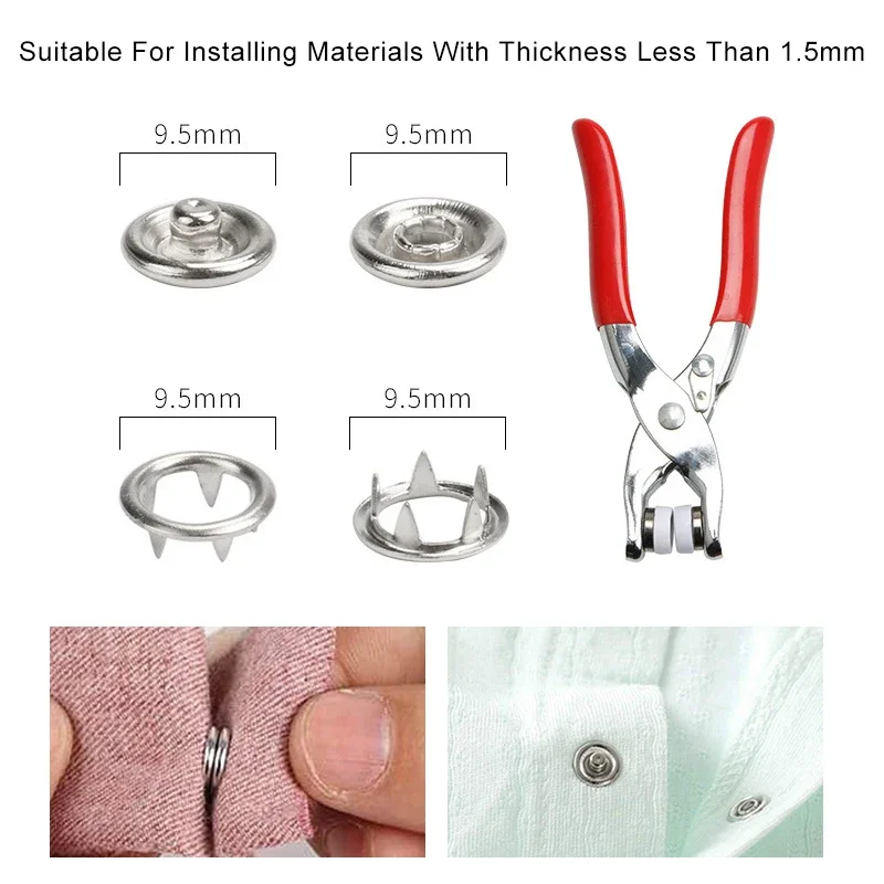 Metal Sewing Button Hollow Prong Ring Press Studs Snap Fasteners Plier Tool  Kit