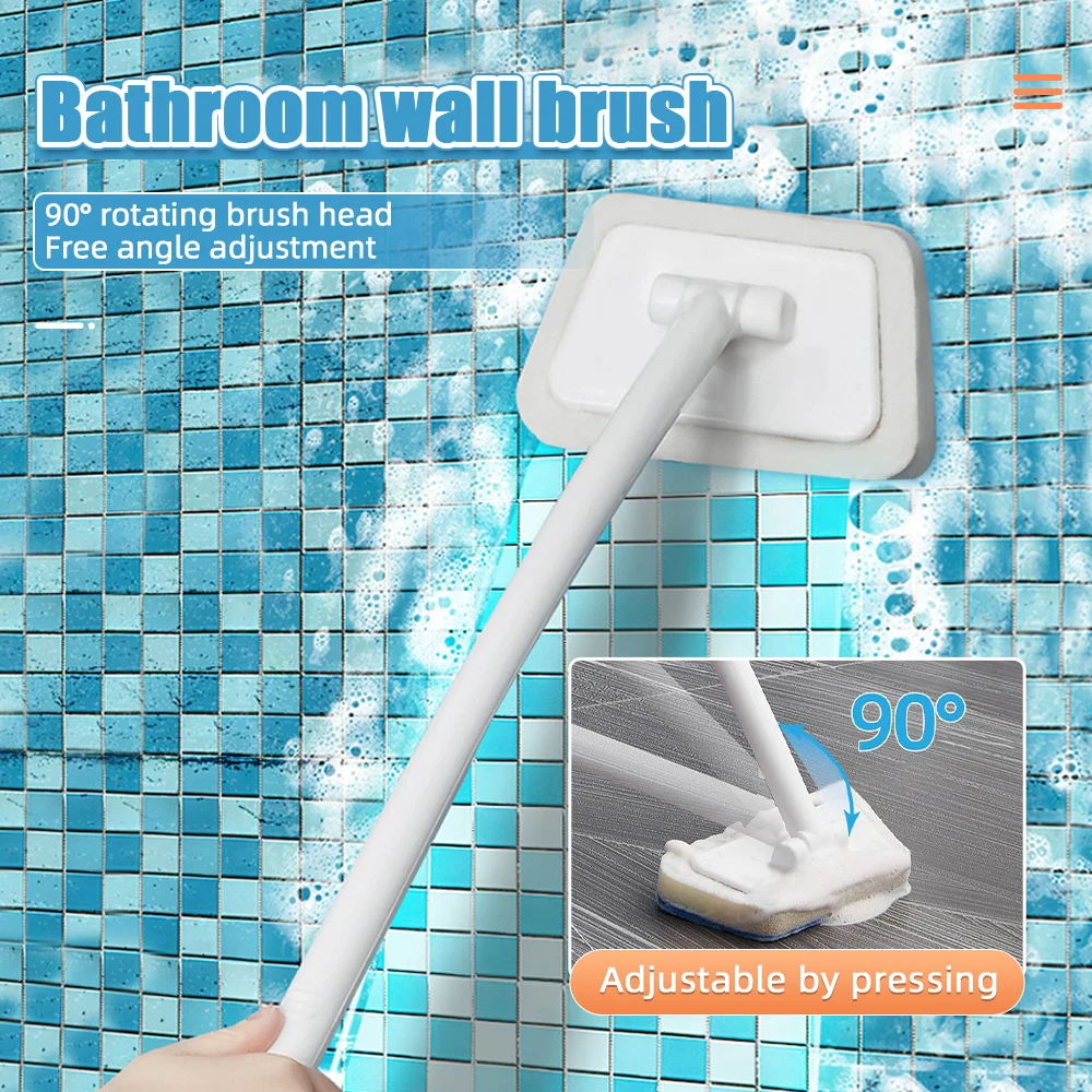 Banyo duvar fırçası çok fonksiyonlu temizleme fırçası uzun saplı değiştirilebilir ev küvet seramik karo duvar cam sünger fırça