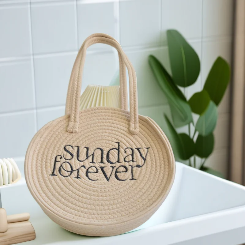 

Women's Korean-Style Commuter Crossbody Bag Hand-Woven Cotton Embroidery Small round Bag Beach Photograph Simple Women's Bag