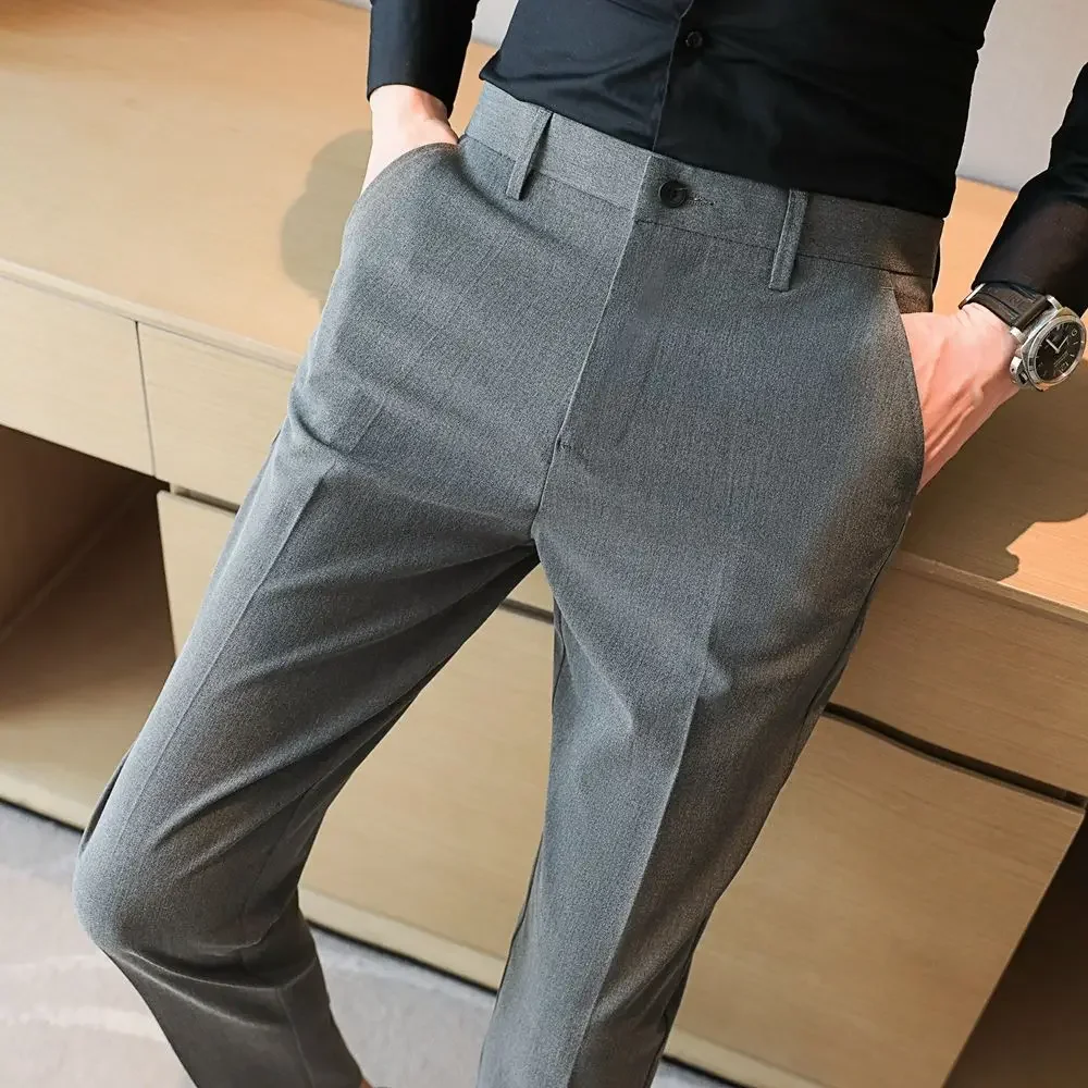 Pantalones de traje fluido para hombre, elásticos, para negocios, sociales, confección, pantalones elásticos para hombre, drapeados, clásicos, nuevos, en oferta de ropa barata, vestido