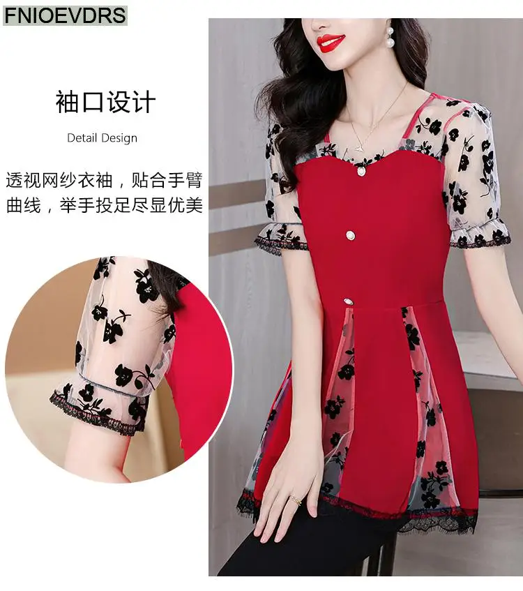 Hot Sales Autumn 2024 Women European Fashion Elegant Black Shirt Sheer Mesh Ruffles Casual Tunic Belly Peplum Tops And Blouses