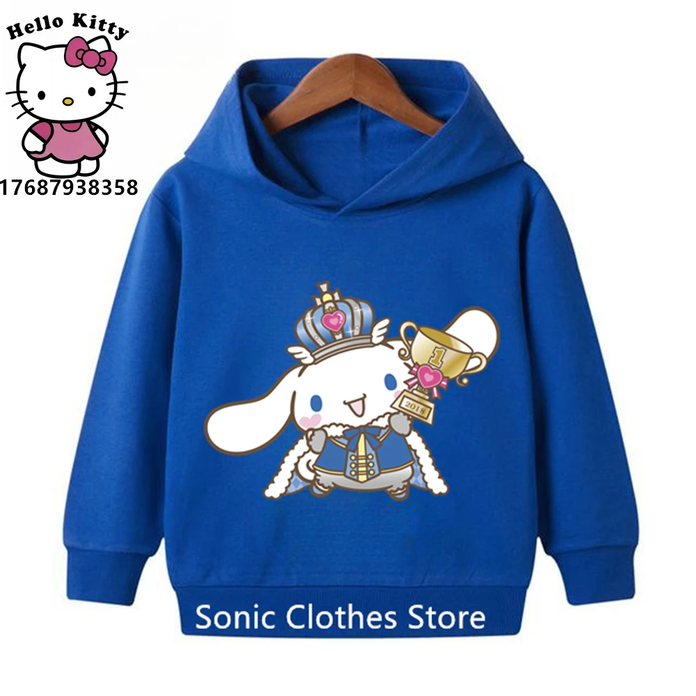 

Детские толстовки Cinnamoroll, свитшот, кавайный пуловер Sanrio, модная повседневная одежда с аниме-рисунком, Теплые Топы для мальчиков и девочек
