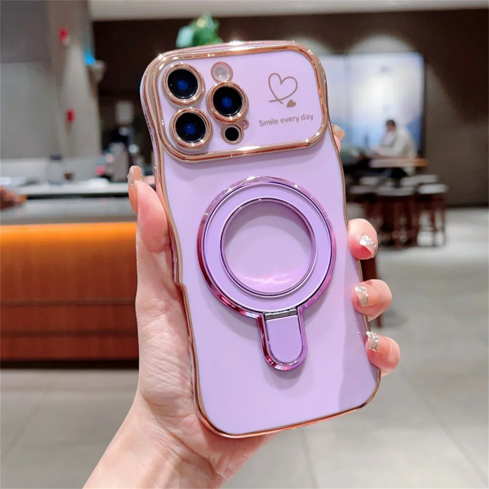 Wave Curly Magnetic Phone Case with Ring Stand – Plating Soft Silicone Cover