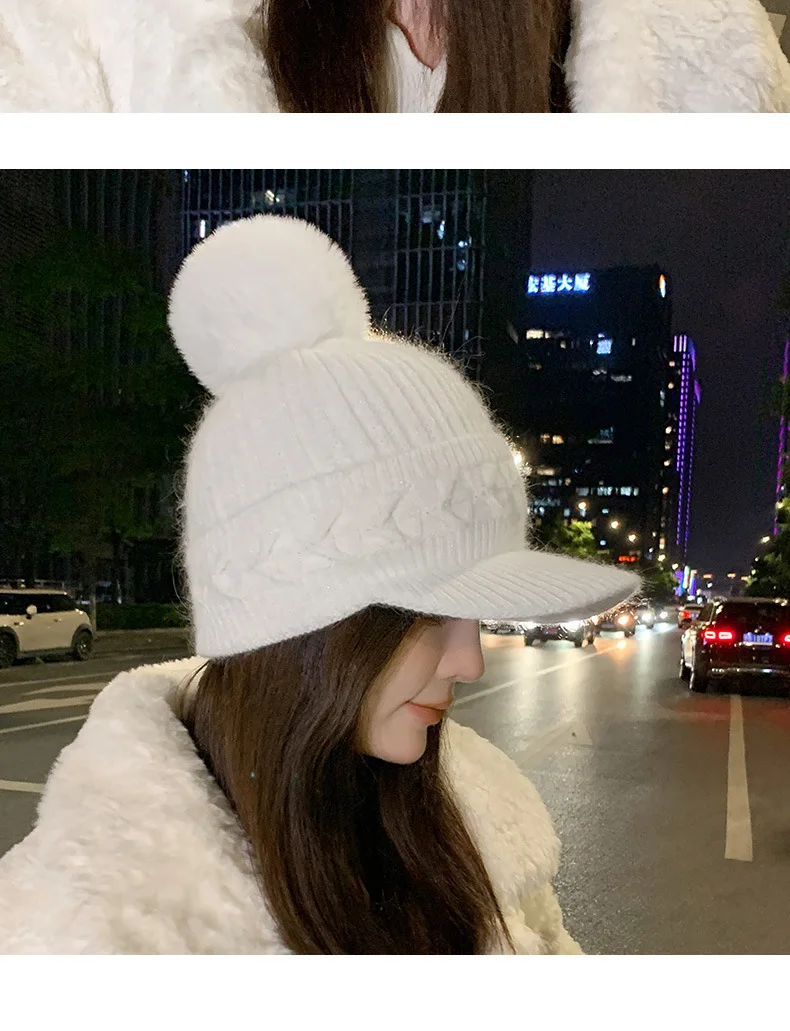 Chapeau tricoté chaud à la mode pour femmes, avec oreillettes, langue de canard, bonnet d'extérieur épais et rembourré en coton, hiver 2023_voghion.com