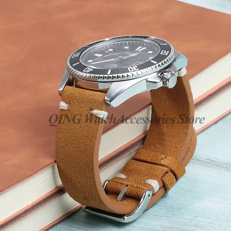 Vintage Blue & Brown Suede and Leather Watch Strap with Quick Release