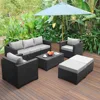 Patio Wicker Furniture Set 6 Pieces Outdoor HDPE Wicker Conversation Couch Sectional Chair Sofa Set with Grey Cushions 1