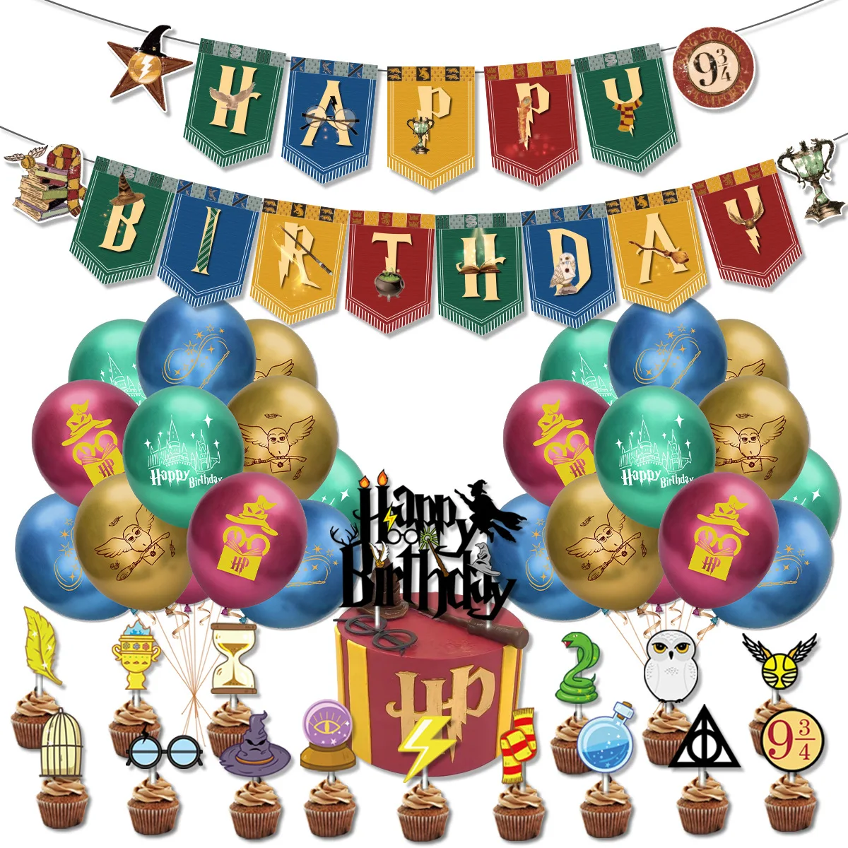 Magic Academy Birthday Party Supply Disposable Banner Cake Topper Hanging Flag Harries Balloons Set Birthday Decoration party supplies