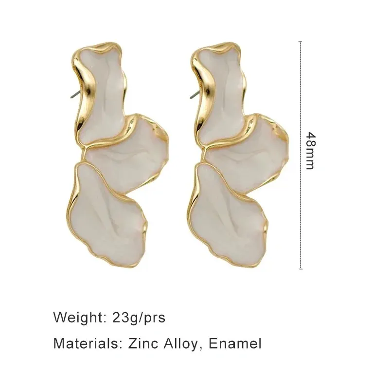Metal Flower Cream Epoxy Earring Stud Women Fashion Gold Color Plating Irregular Post Earrings Heavy Design Statement Earrings