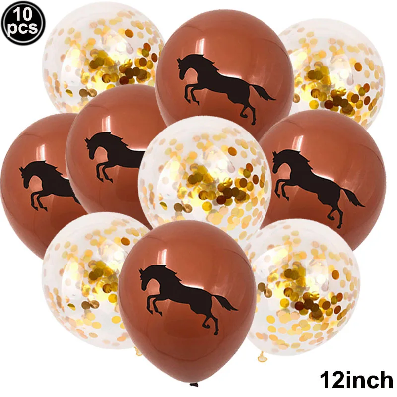 10pcs Horse Balloons Set Party Decor Confetti Sequin Balloons Foil Latex Party Balloons Kid Aldult Cowboy Cowgirl Birthday Party