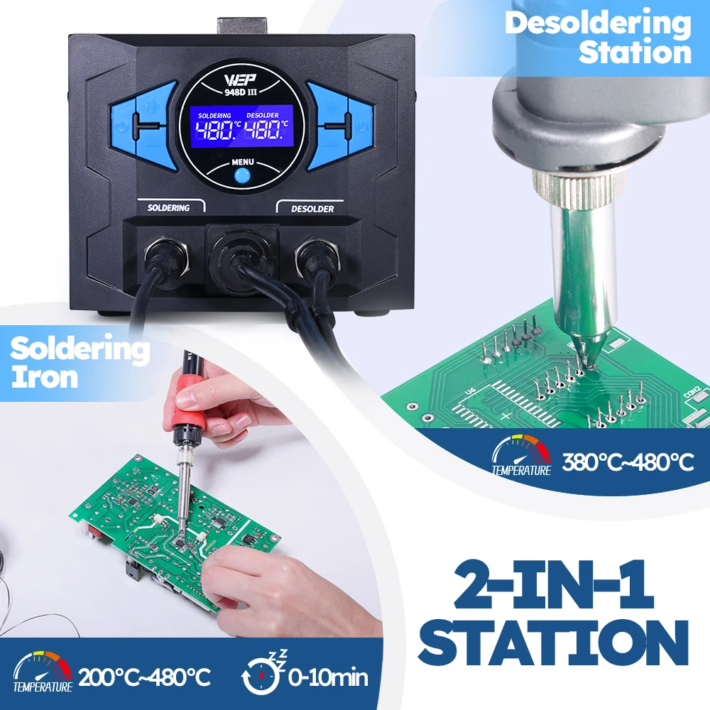 WEP 948D-III 2-IN-1 ESD Safe Desoldering Station With Fast-Heating Desoldering Gun And Soldering Iron High Power WEP 948 Station 3