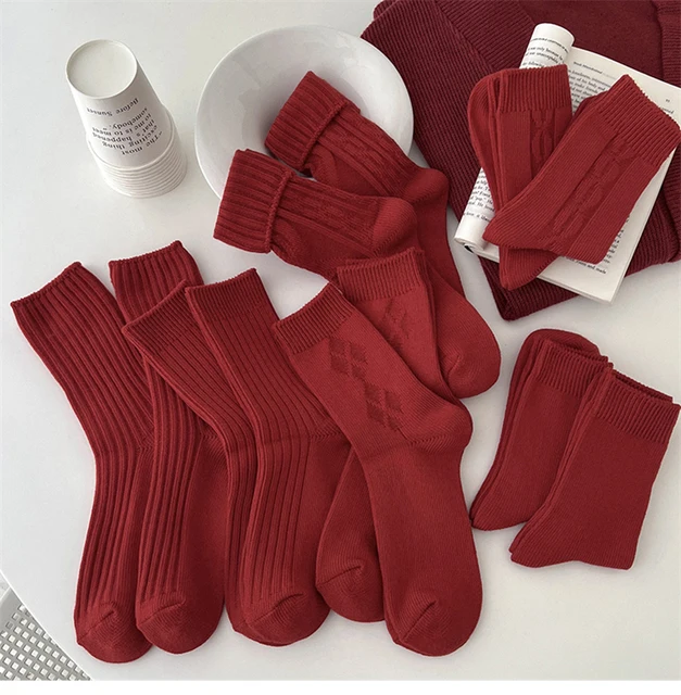 Rote Socken Damen/Herren – Retro-Streifen, Baumwolle, Bequem & Atmungsaktiv