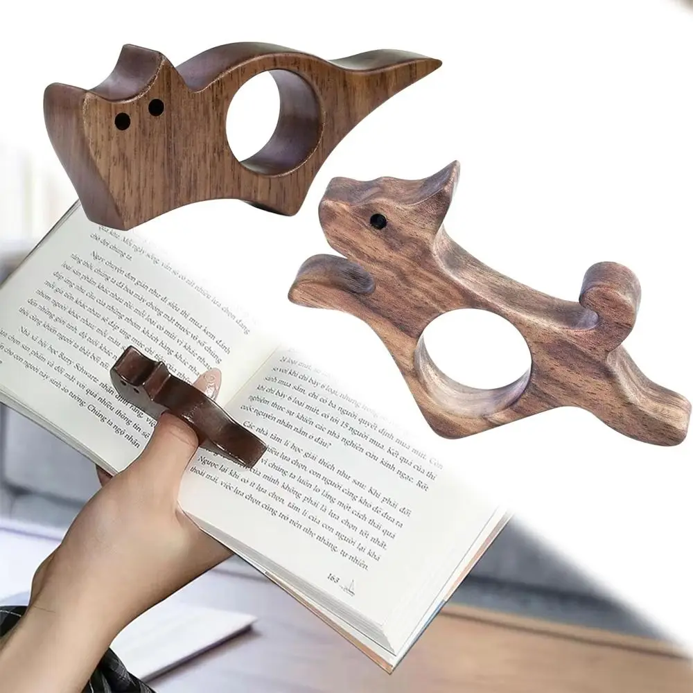 Cute Cat Dog Shape Wooden Book Page Holder Thumb Wood Book Holder Reading Bookmark Pages Guide Marker Marking Sign