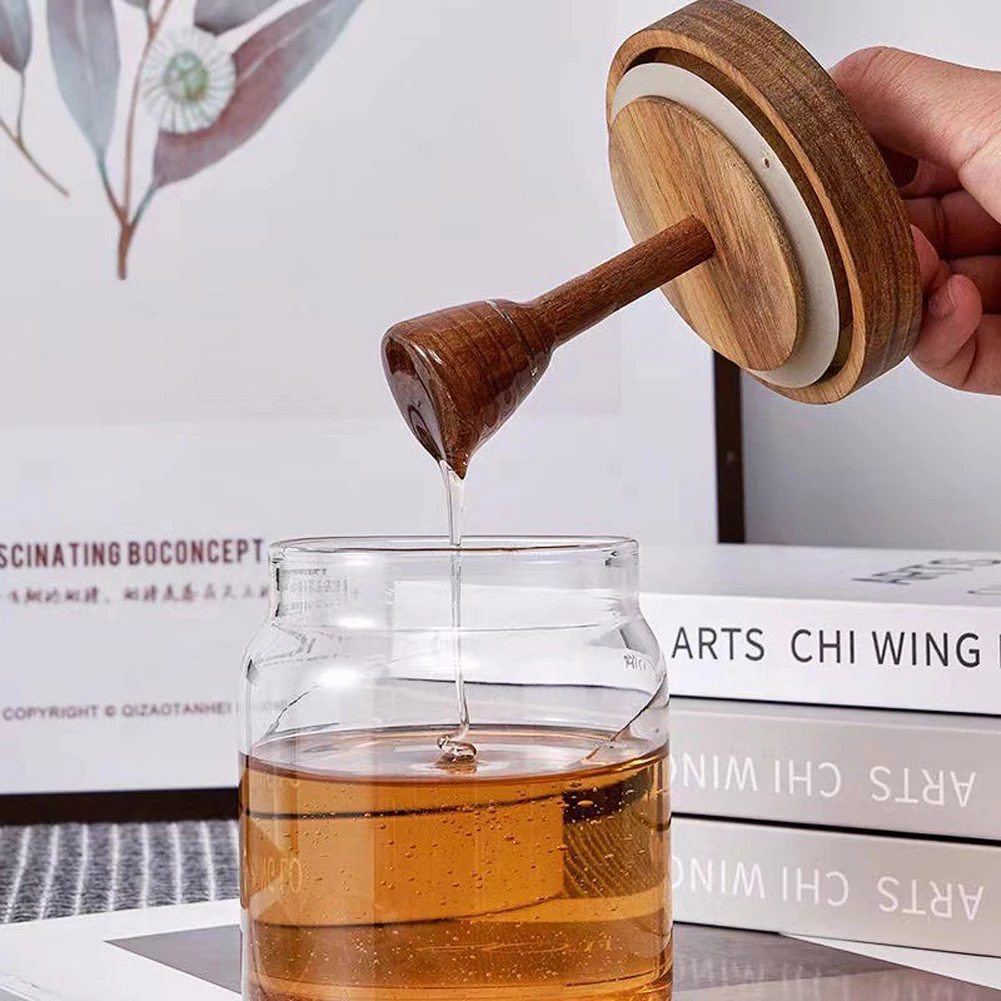 Glass Honey Jar with Dipper and Lid 18oz Honey Container Holder Airtight Honey Jar and Dipper Set Honey Dipper Stick and Jar Set