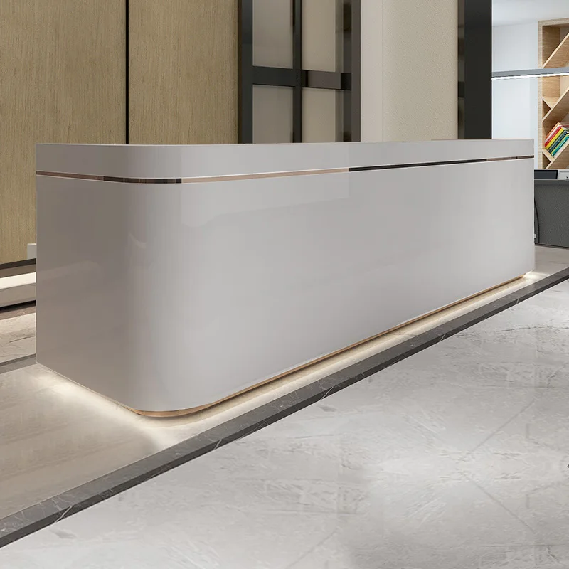 

Company Front Desk Reception Desk Office Baking Paint Front Desk Curved Beauty Salon Customized