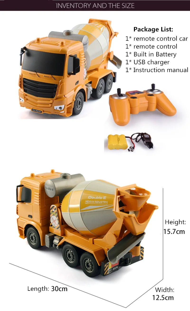 DOUBLE E E578 RC Trucks 1/26 Construction Toys Vehicles Remote Control Cars Cement Mixer Truck Engineering Toys for Boys Gift 6
