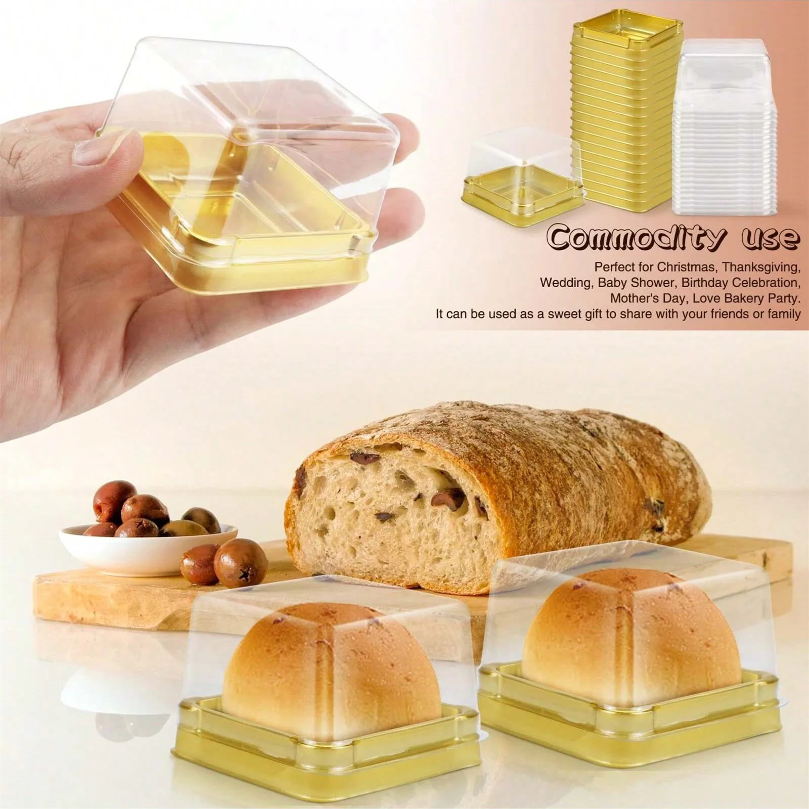 Confezione da 50 mini scatole per torte, scatole per dolci, in plastica trasparente, per biscotti, muffin, 5 cm, con cupola trasparente, per matrimoni, feste di compleanno, colore: nero