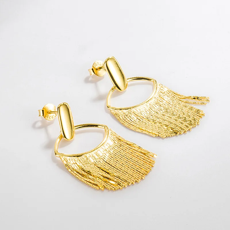 INS Tassel Earrings S925 Sterling Silver High-end Feeling, Niche and Versatile, Exaggerated 18K Gold-plated Earrings for Women