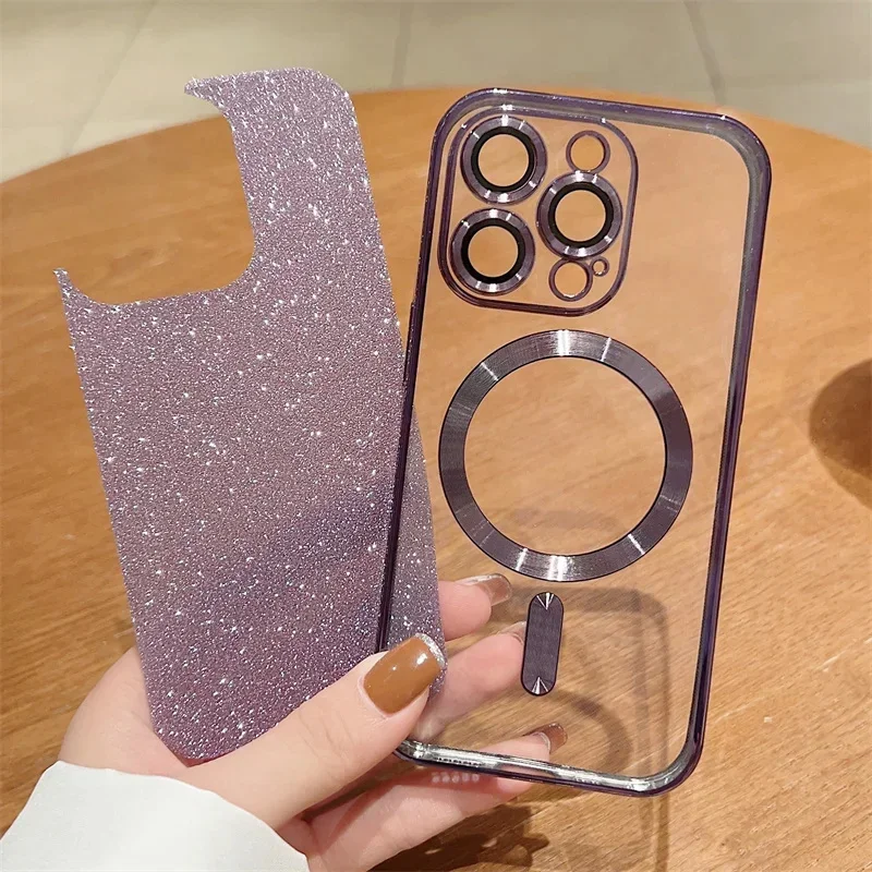 Sparkling Crossbody Lanyard Magnetic Phone Case with Electroplated Soft TPU Back Cover