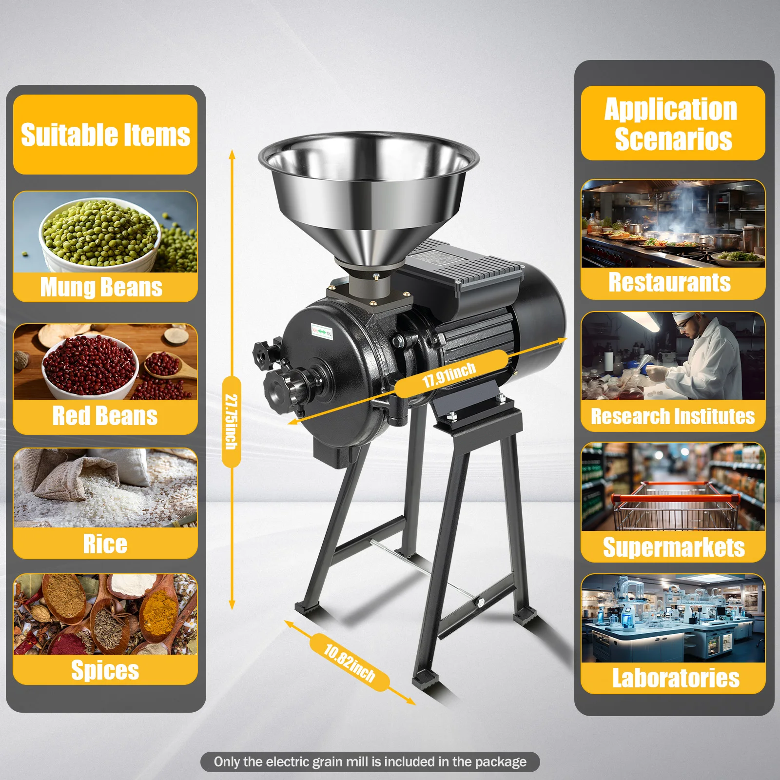 Electric Grain Mill,Dry Grain Wheat Grinder Coffee Bean Milling  and Grinding Machine ,with Stainless Steel Funnel,110/220V