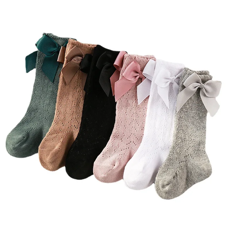 

Kids Knee High Socks Baby Girls Boys Bow Long Sock Soft Cotton Mesh Breathable Children Hollow Out Socken for 0-3 Years