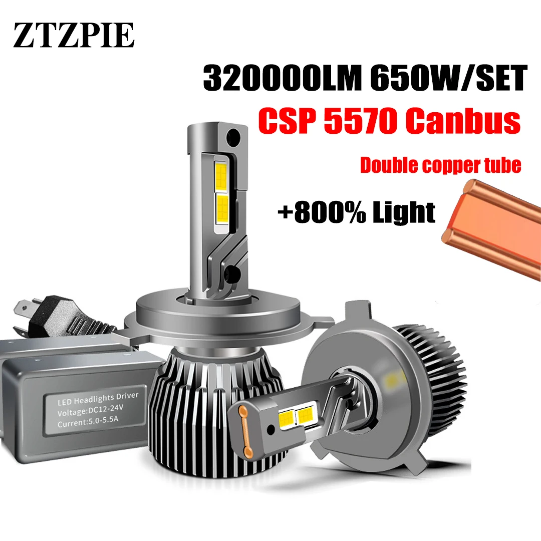 

ZTZPIE, автомобильная лампа для передних фар, H7, Canbus, H4, H1, H8, H11, HB3, 9005, 9006, 12 В, 24 В, 6500K, 650 Вт, 5570 лм, CSP, противотуманная модель, медная трубка