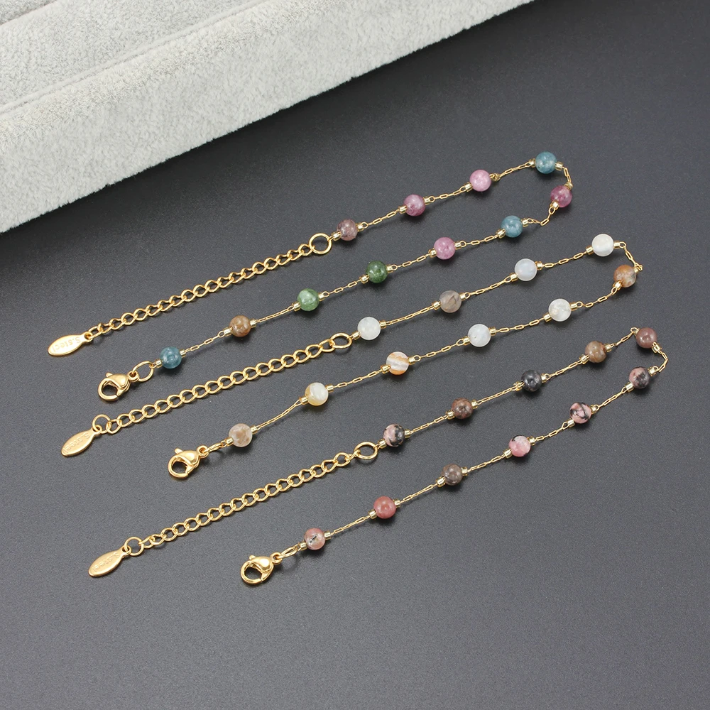 Natural Stone Crystal Beaded Anklets For Women Stainless Steel Ladies Gold Color Beach Foot Jewelry beads anklet