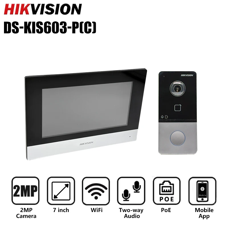 Kit Videocitofono Hikvision DS-KIS603-P(C) con Schermo da 7 Pollici, Telecamera 2MP, Comunicazione Bidirezionale, App Mobile, Multilingua, Wi-Fi, PoE, Casa Intelligente