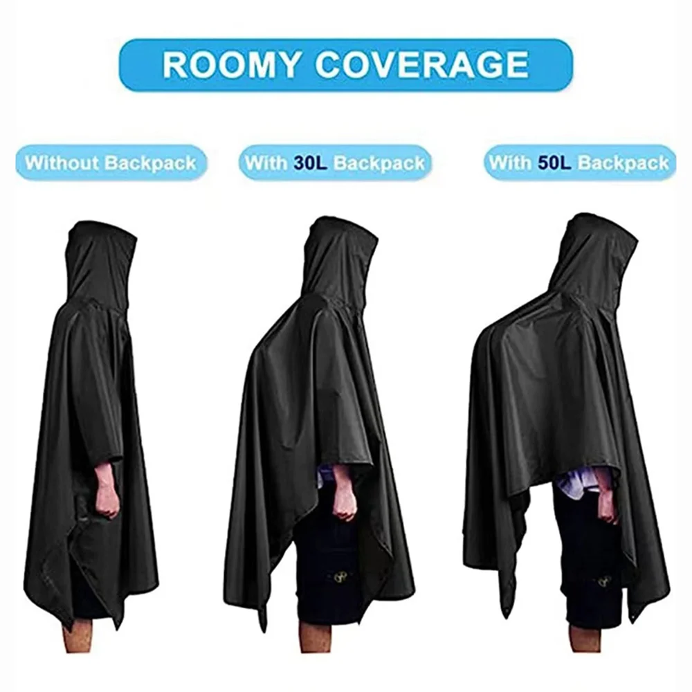 Raincoat Poncho 3 In 1 Outdoor Waterproof Hooded Sleeve Motorcycle Cover Camping Hiking Travel