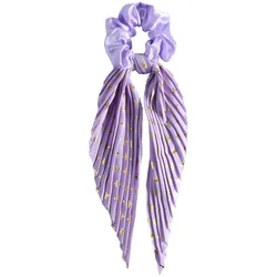 Elegant Handmade Creased Hair Scrunchie with Retro Ribbons - Stylish Hair Accessory (Purple - a)