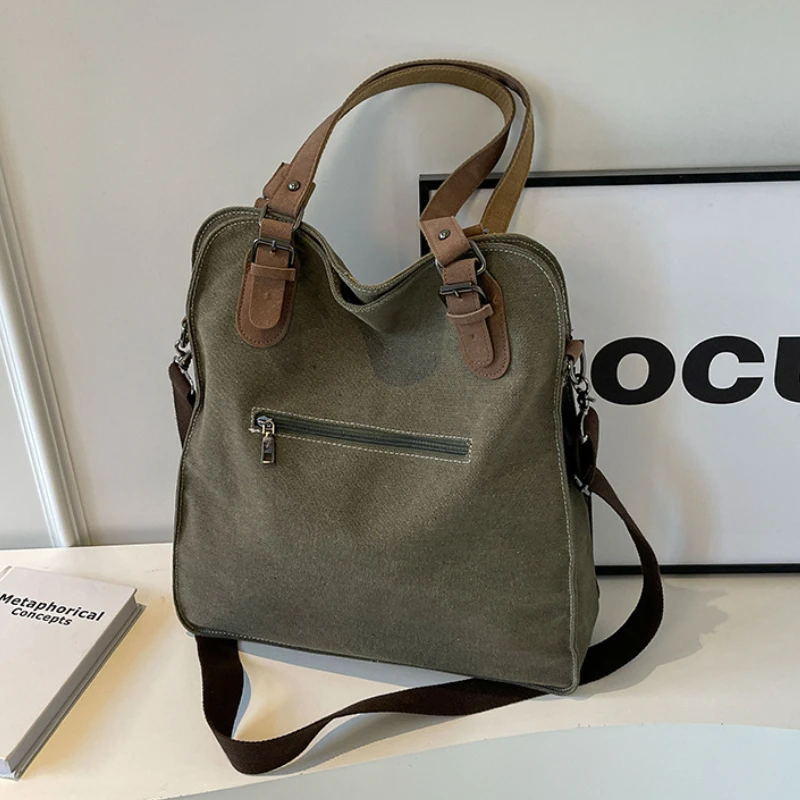 Vintage Tote Canvas Shoulder Bag Casual Large Capacity Handbag Splicing Style Unique Design Casual Trend Personality All-match