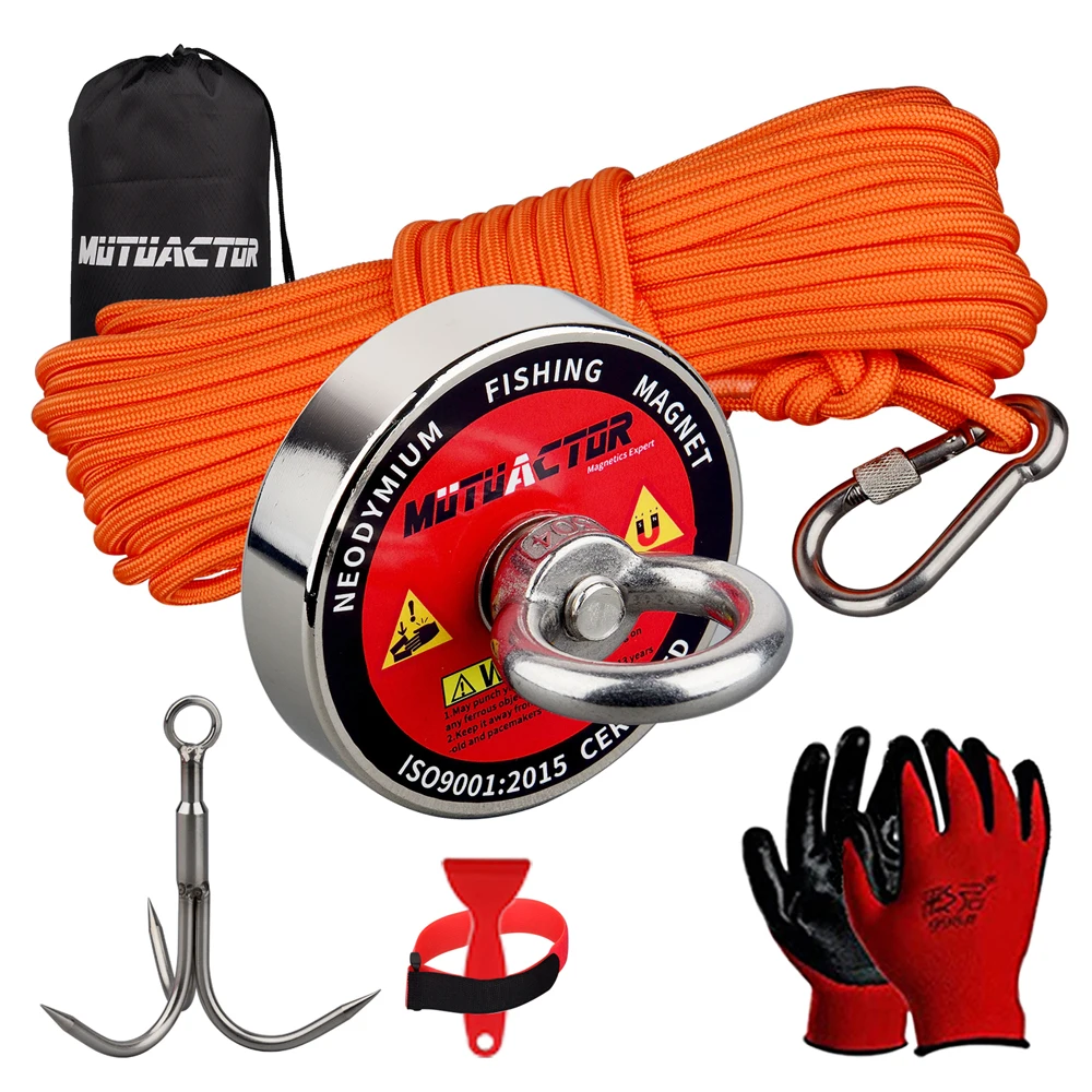 Search Fishing Magnets with Grapples 180kg Pulling Force Strong N52 Neodymium Magnets with Durable Rope Powerful Salvage