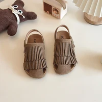 Sandales d'été en daim pour filles, à franges, élégantes, bout de couverture, diapositives pour enfants, loisirs, antidérapantes, boucle à crochet, pantoufles flexibles pour enfants 5