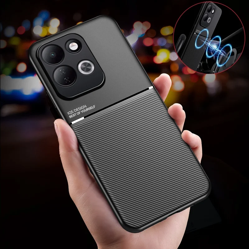 Luxury Leather Soft Frame Phone Case with Car Magnetic Holder and Back Protection