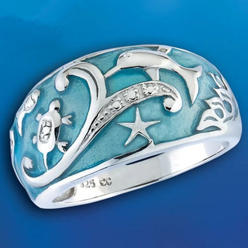 Fashion-Blue-Dolphin-Turtle-Rings-for-Women-Animal-Engagement-Wedding ...