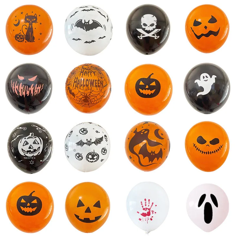 thumbnail image 1 of Juego de decoración para fiesta temática de fantasmas de Halloween de 12 pulgadas, globo de látex con forma de calavera y lápida, fiesta sorpresa del Día de los Inocentes, 1 of 4
