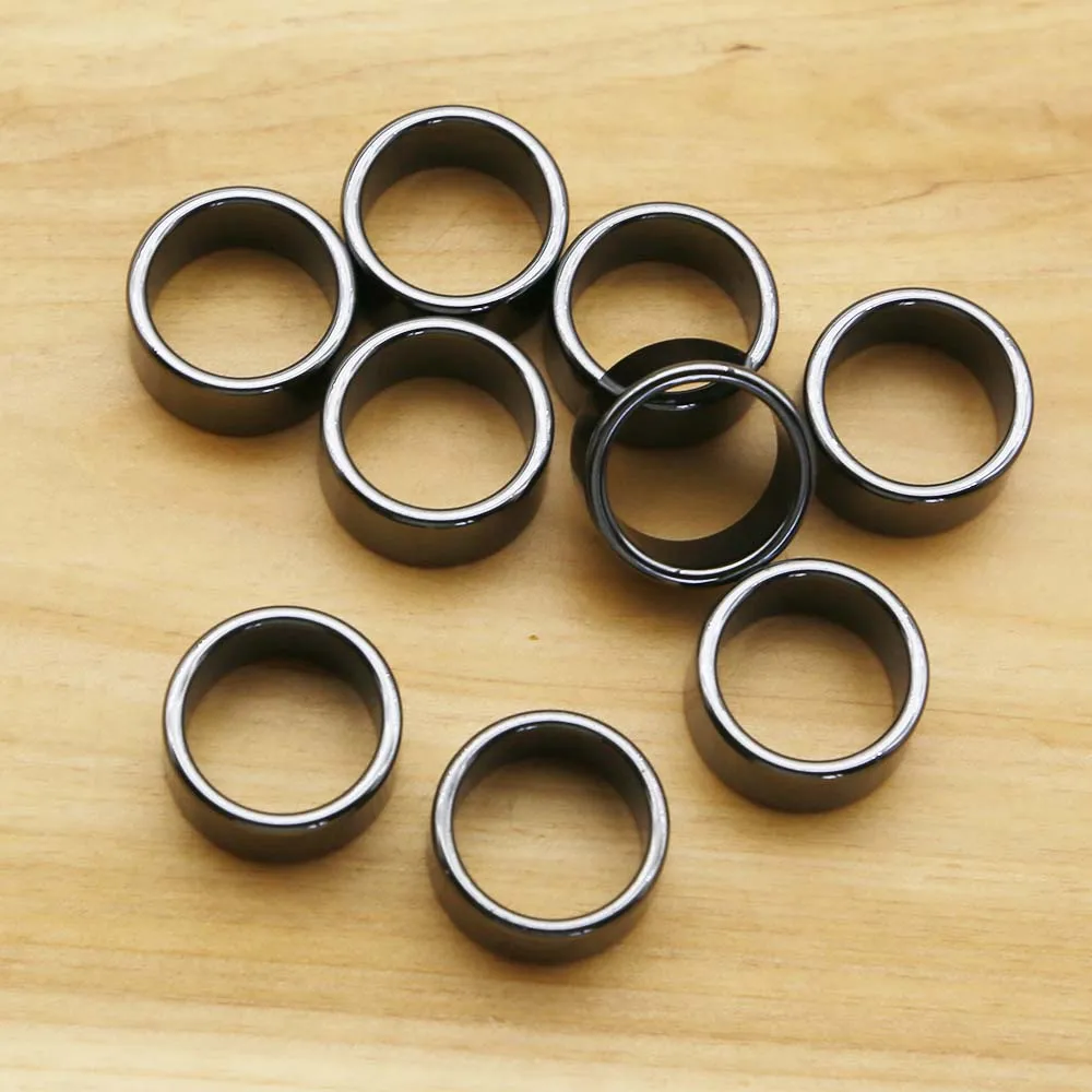 Free Shipping Natural Hematite Black Bile Stone Flat Arc Ring Men's Non-magnetic Finger Fashion Classic Jewelry Wholesale 24Pcs