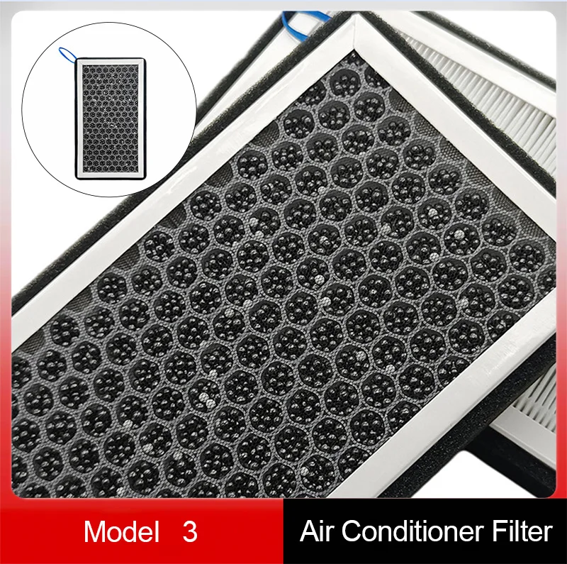 

For Tesla Model 3/Y Biochemical Air Conditioning Filter HEPA PM2.5 Activated Carbon Mesh 2pcs