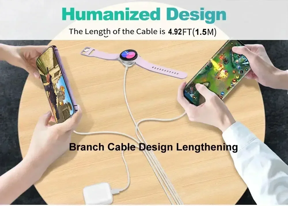 4 in 2 USB Charger Cable for Samsung Galaxy Watch 7/6/5 Pro/4/3 Charging Dock,USB Type C Cord for S23/S22/S20 Phone & Micro USB
